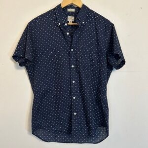 J. Crew Button Down Shirt Navy Polka Dot Slim Fit Mens Size Medium